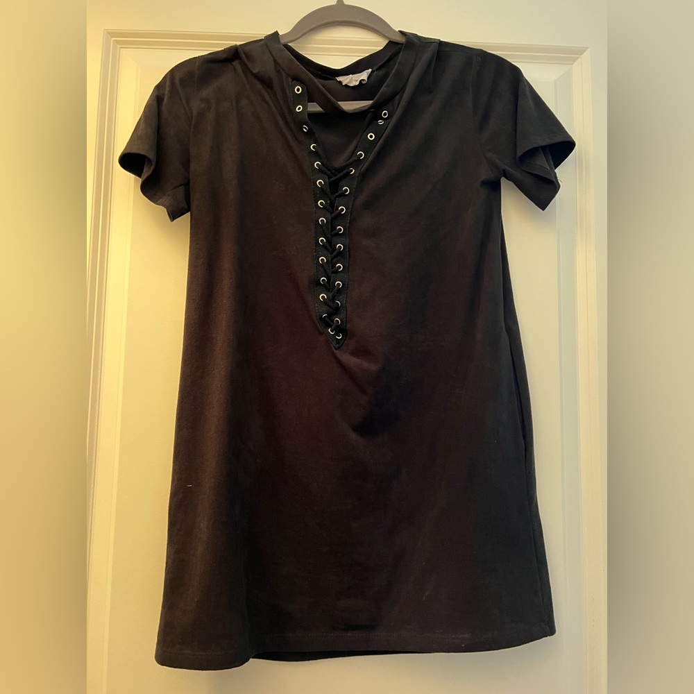 Black Lace-Up Front Dress